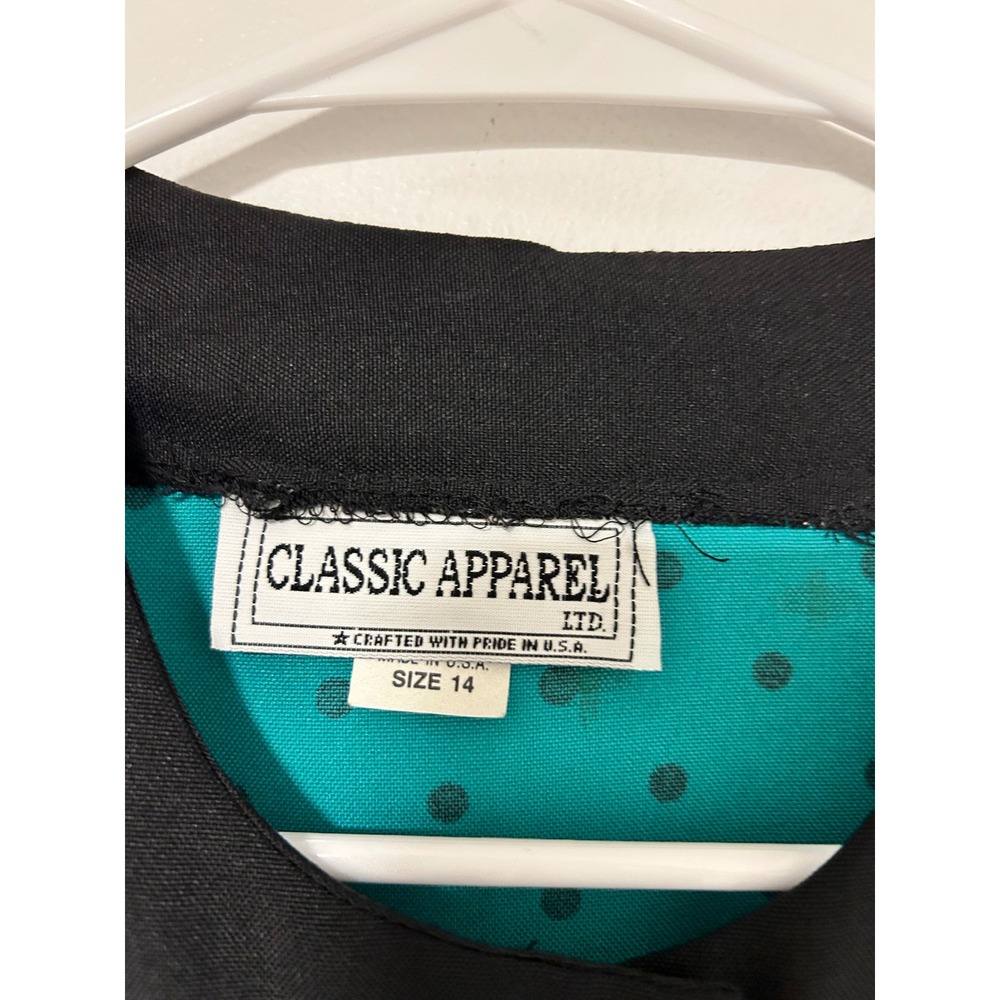 Classic Apparel Ltd 80s Vintage Teal Polka Dot Button Front Blazer Puff Shoulder - Picture 3 of 6